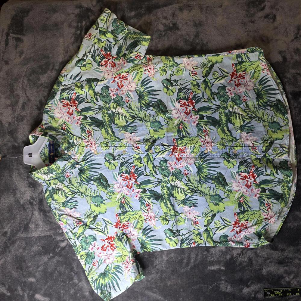 Tropical Floral Short-Sleeve Men's Shirt - Light Blue & Green